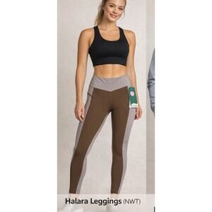NWT Halara Leggings High Rise Stretch Women XS Brown Colorblock Athletic